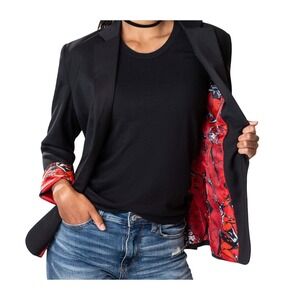 DC Comics Blazer Women 12 Black Harley Quinn Graphic Lining Single Button Rise